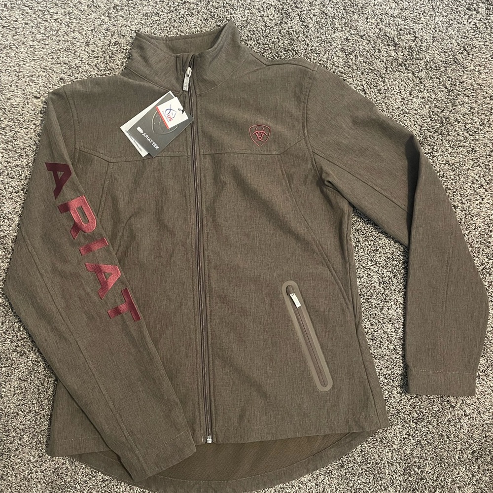 Ariat Taupe Jacket with Burgundy Accents